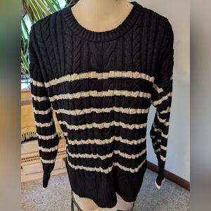 NWT Philosophy Blk/White Stripe Soft Cabled Crewneck Sz Med